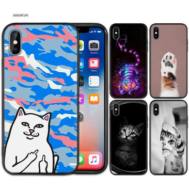 Cute Funny Black Cats kittens Black Scrub Silicone Soft Case Cover Shell for iPhone