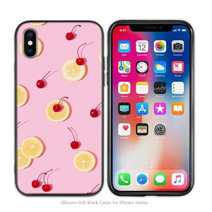 Case Cover for iPhone Silicone Phone Cases Soft Pink Marble Lace Fruits