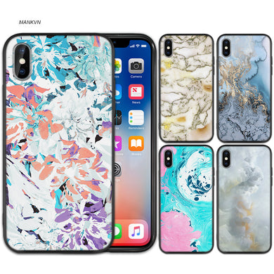 Marble tiles stone painting Black Scrub Silicone Case Cover for iPhone