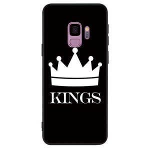 For Samsung Black Silicone Phone Case King Queen Couple crown Style